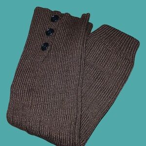 Brown Knit Leg Warmers with Button Detail